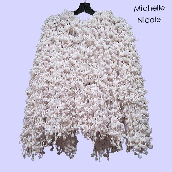 MICHELLE NICOLE NEW BLUSH Cottagecore Pom Pom Open Front Cardigan M - Picture 8 of 11